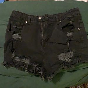 Black blue Jean shorty shorts- distressed 🍄